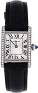 Pre-Owned Cartier Must de Cartier Tank Quartz Watch Stainless Steel and Leather with Diamond Bezel 22