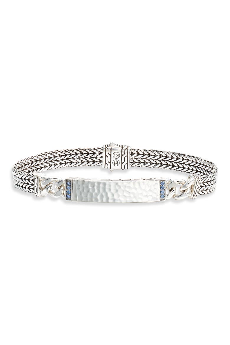 Classic Chain Hammered ID Bracelet, Main, color, BLUE/ SILVER