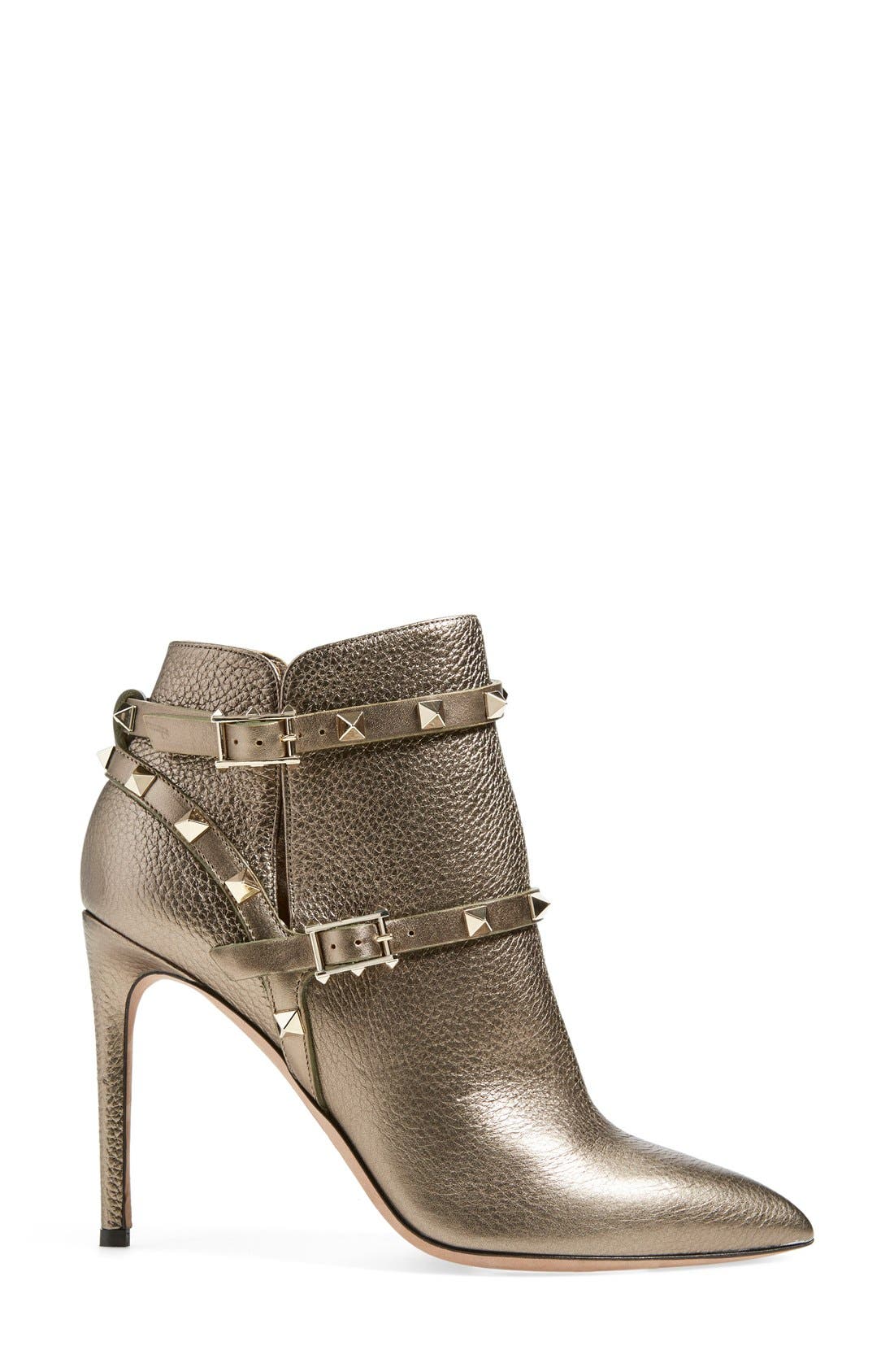 'Rockstud' Pointy Toe Calfskin Leather Bootie, Alternate, color, SASSO LEATHERDNU