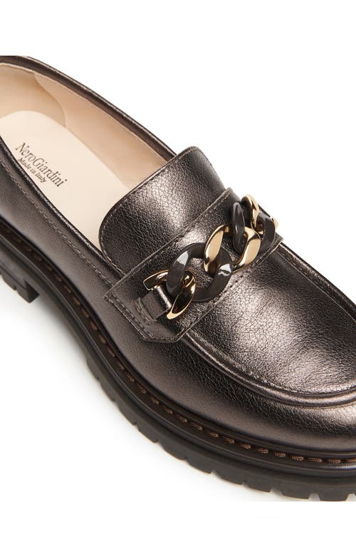 Nerogiardini Metallic Leather Chain Lug-sole Loafers In Open Brown