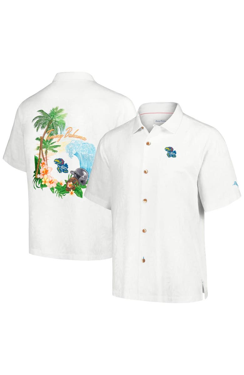 Tommy Bahama Men's Tommy Bahama White Kansas Jayhawks Castaway Game Camp Button-Up Shirt, Alternate, color, 