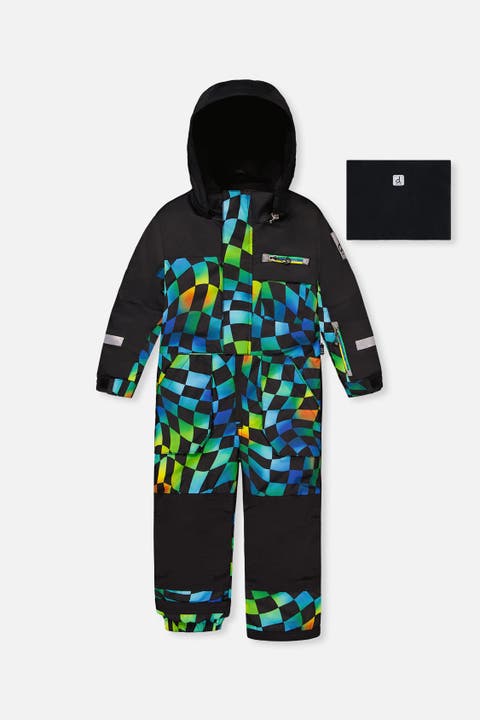 Play Checkered Detachable Hood Fleece Neckwarmer One Piece Snowsuit
