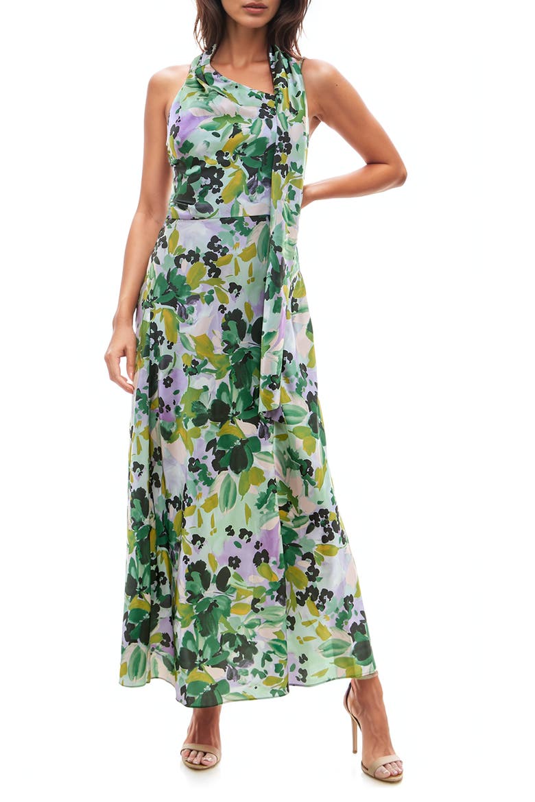 Floral Halter Neck Maxi Dress, Main, color, GREEN/ LILAC