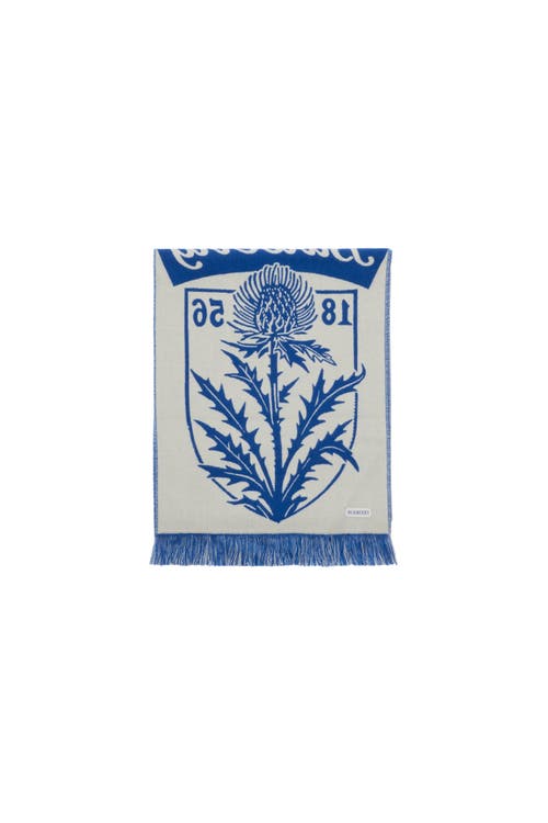 Burberry Thistle Shield Wool Scarf In Blue