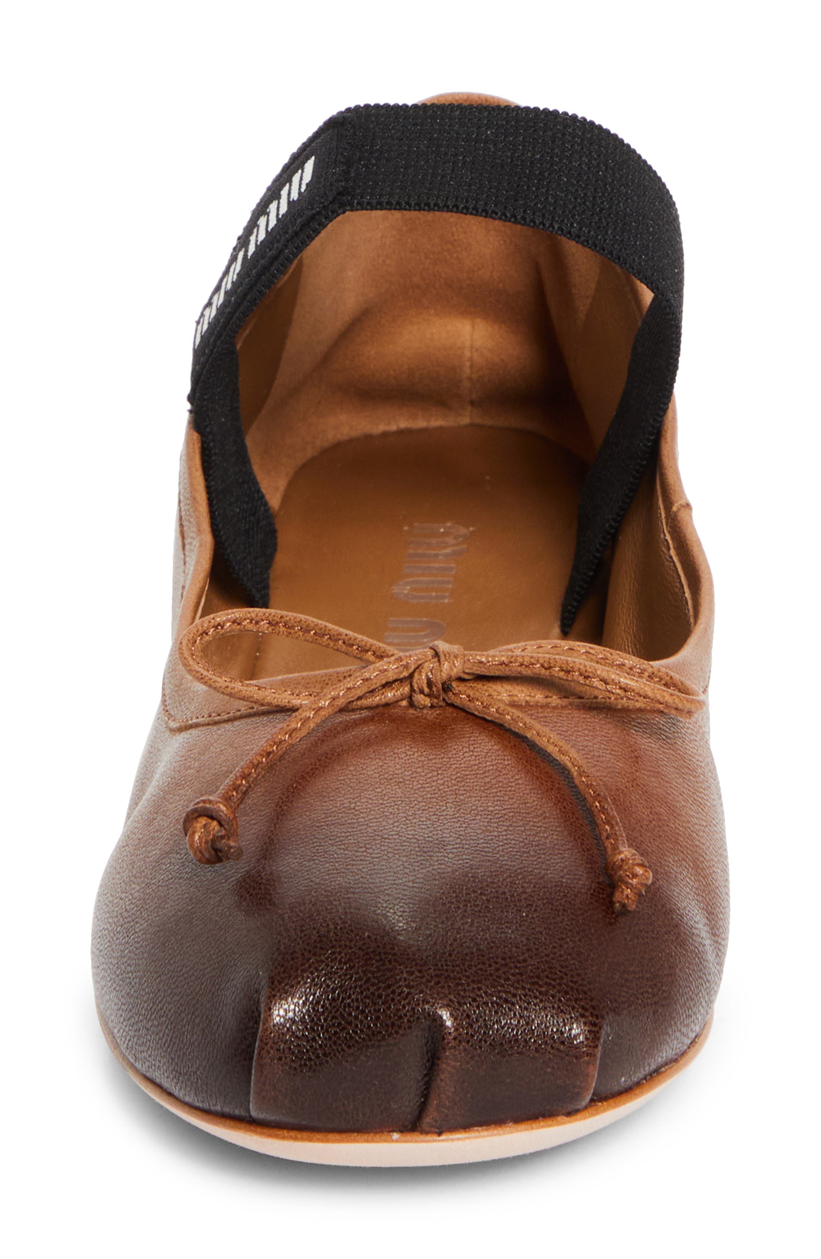 Miu Miu Ballerina Logo Band Flat, Alternate, color, Caramel