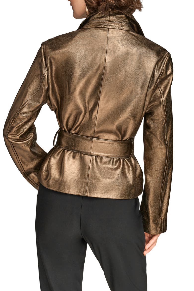 Metallic Leather Belted Jacket, Alternate, color, DARK COPPER