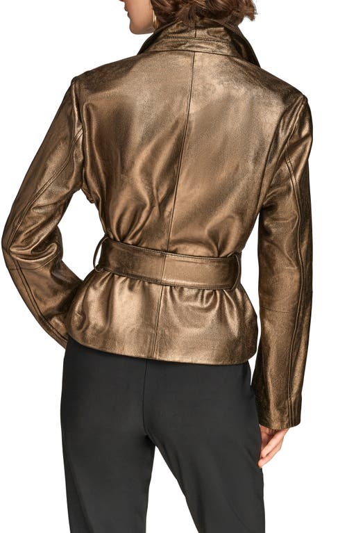 Donna Karan New York Metallic Leather Belted Jacket In Multi
