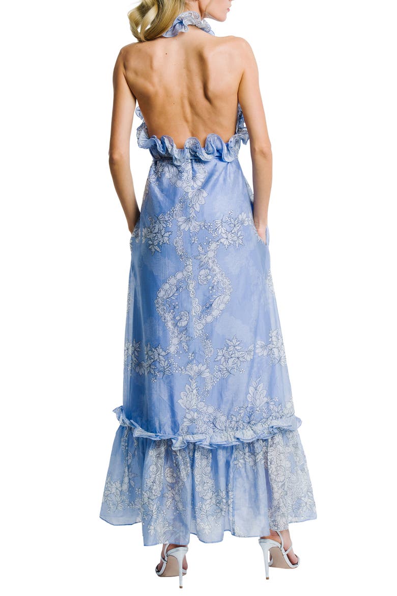 Bronya Placed Floral Halter Neck Maxi Dress, Alternate, color, BLUE MULTI