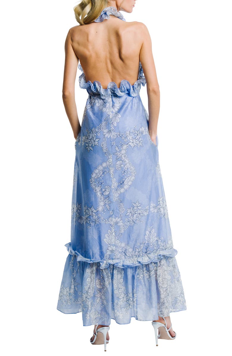 CIEBON Bronya Placed Floral Halter Neck Maxi Dress, Alternate, color, Blue Multi