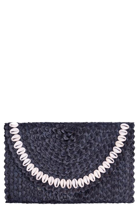 Coco Seashell Trim Raffia Clutch
