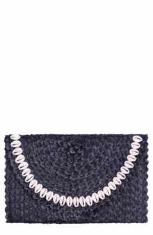 Jelavu Coco Seashell Trim Raffia Clutch