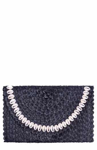 Jelavu Coco Seashell Trim Raffia Clutch