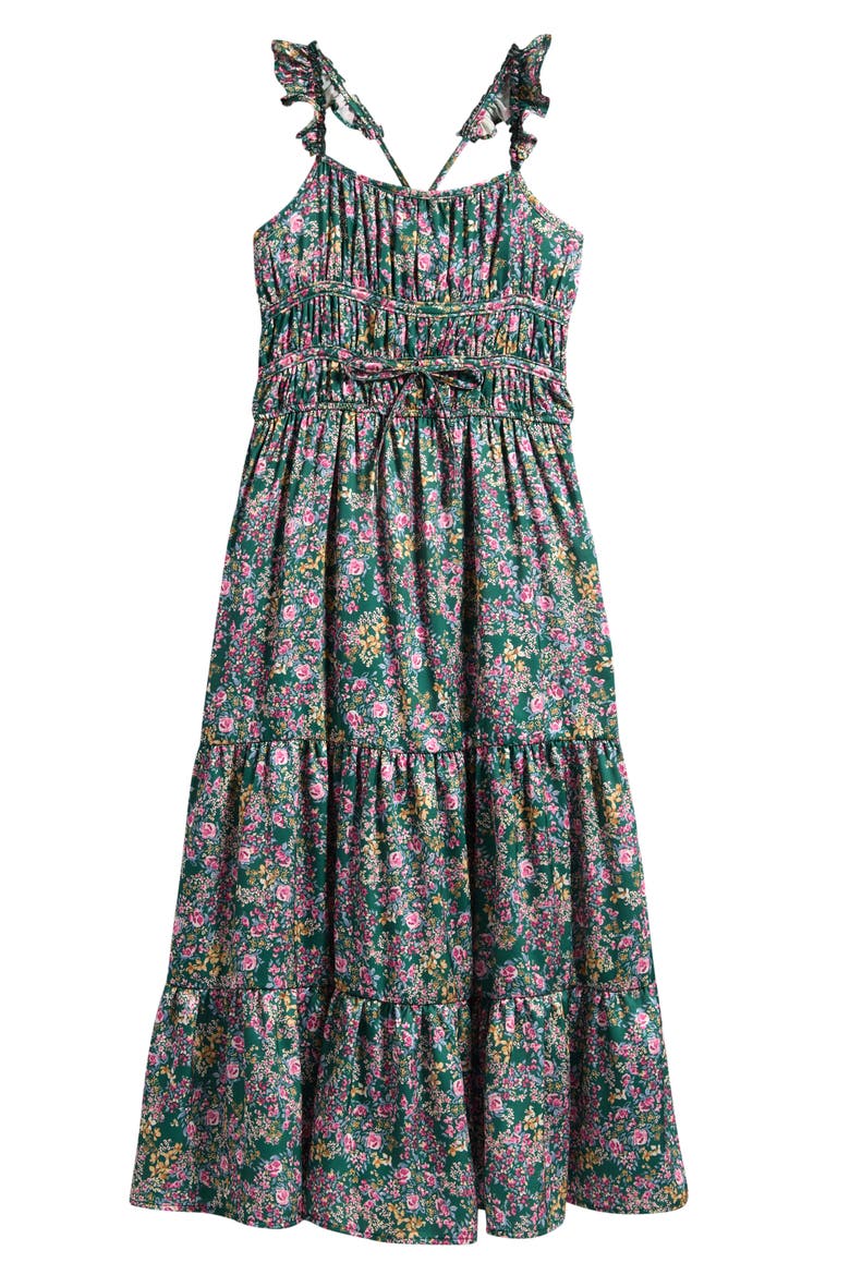 Kids' Floral Ruffle Strap Maxi Dress, Main, color, GREEN