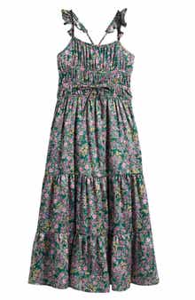 Kids' Floral Ruffle Strap Maxi Dress