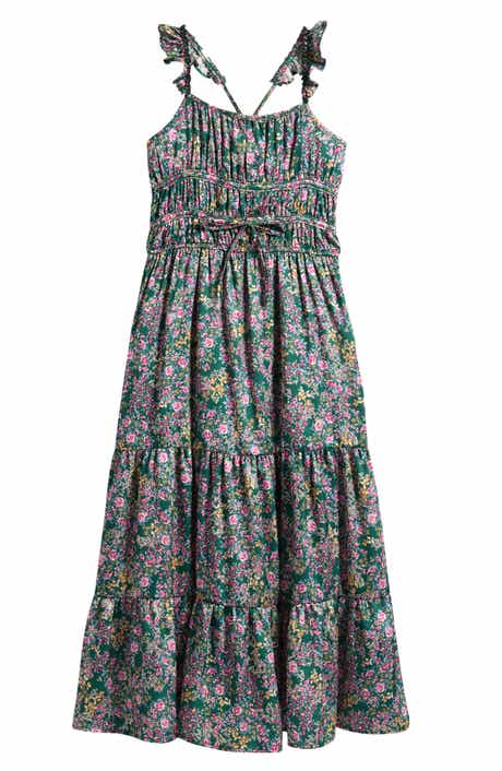 Kids' Floral Ruffle Strap Maxi Dress