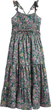 Ava & Yelly Kids' Floral Ruffle Strap Maxi Dress