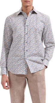 Bugatchi Axel Shaped Fit Geo Floral Stretch Cotton Button-Up Shirt
