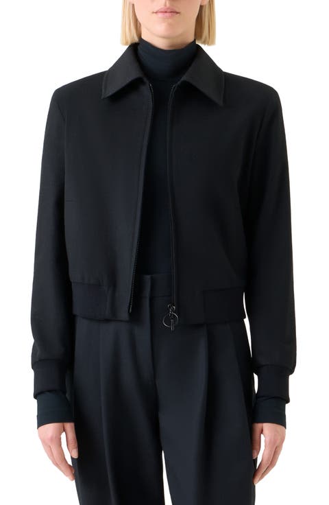 Wool Blend Crop Bomber Jacket