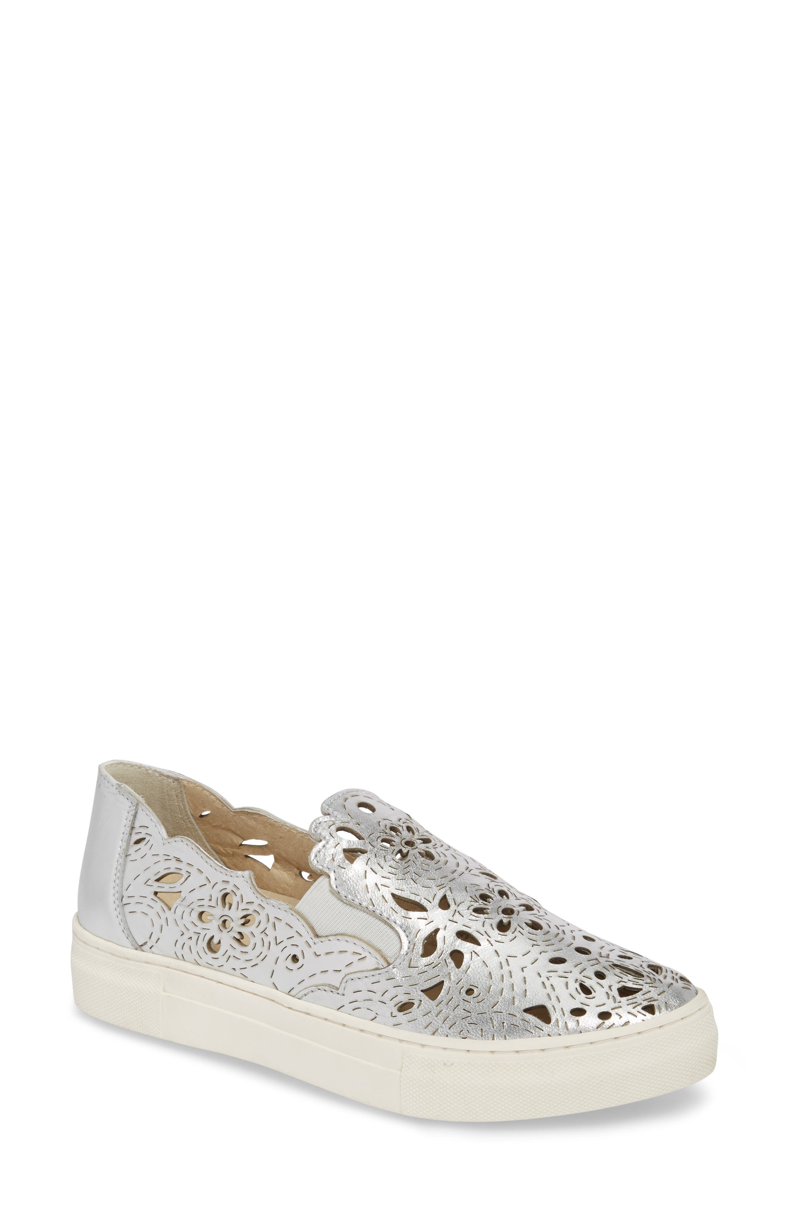 Even Better Laser Cutout Slip-On Sneaker, Main, color, SILVER LEATHER