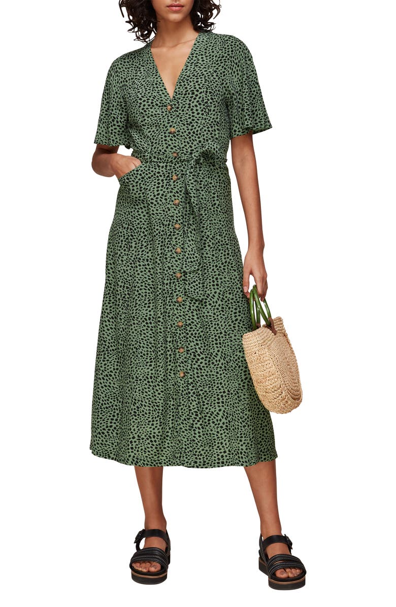 Whistles Anita Spotted Animal Midi Dress, Main, color,