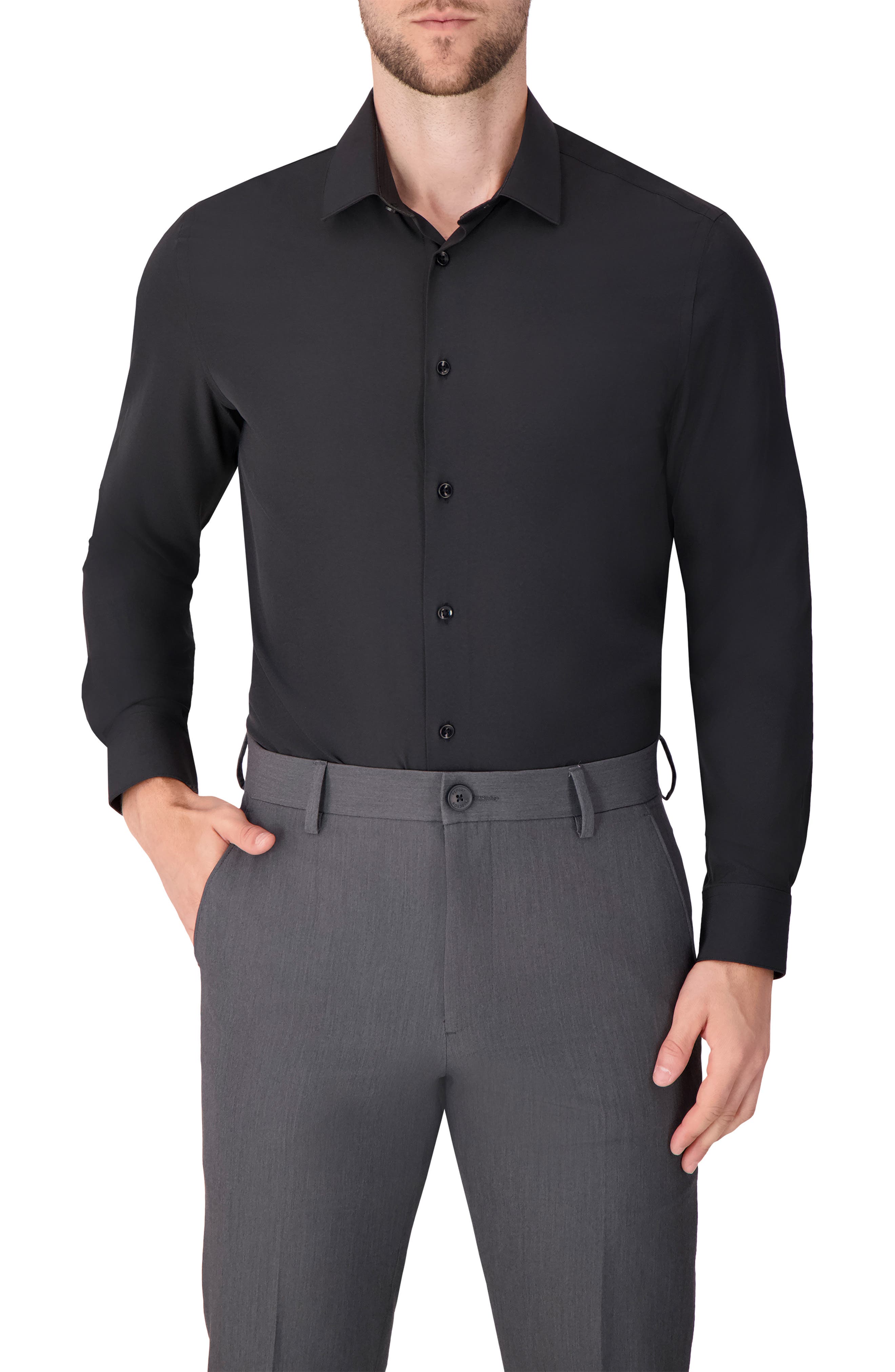 Report Collection Solid Slim Fit Stretch Dress Shirt