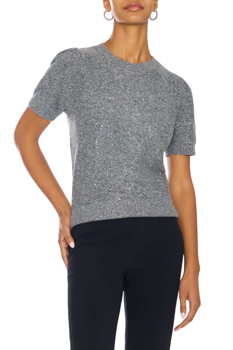Sequin Puff Sleeve Crewneck Sweater, Main, color, MEDIUM HEATHER GREY