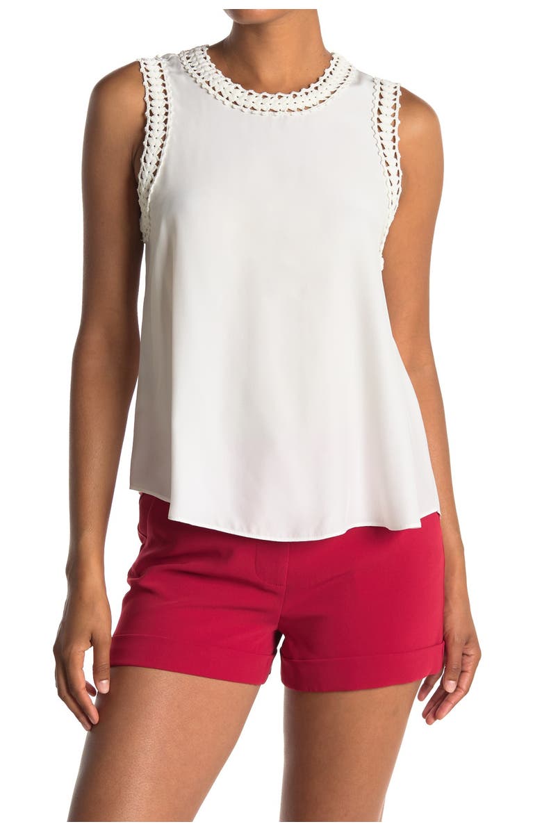 Cinq à Sept Ellina Lace Trim Silk Tank Top, Main, color, 