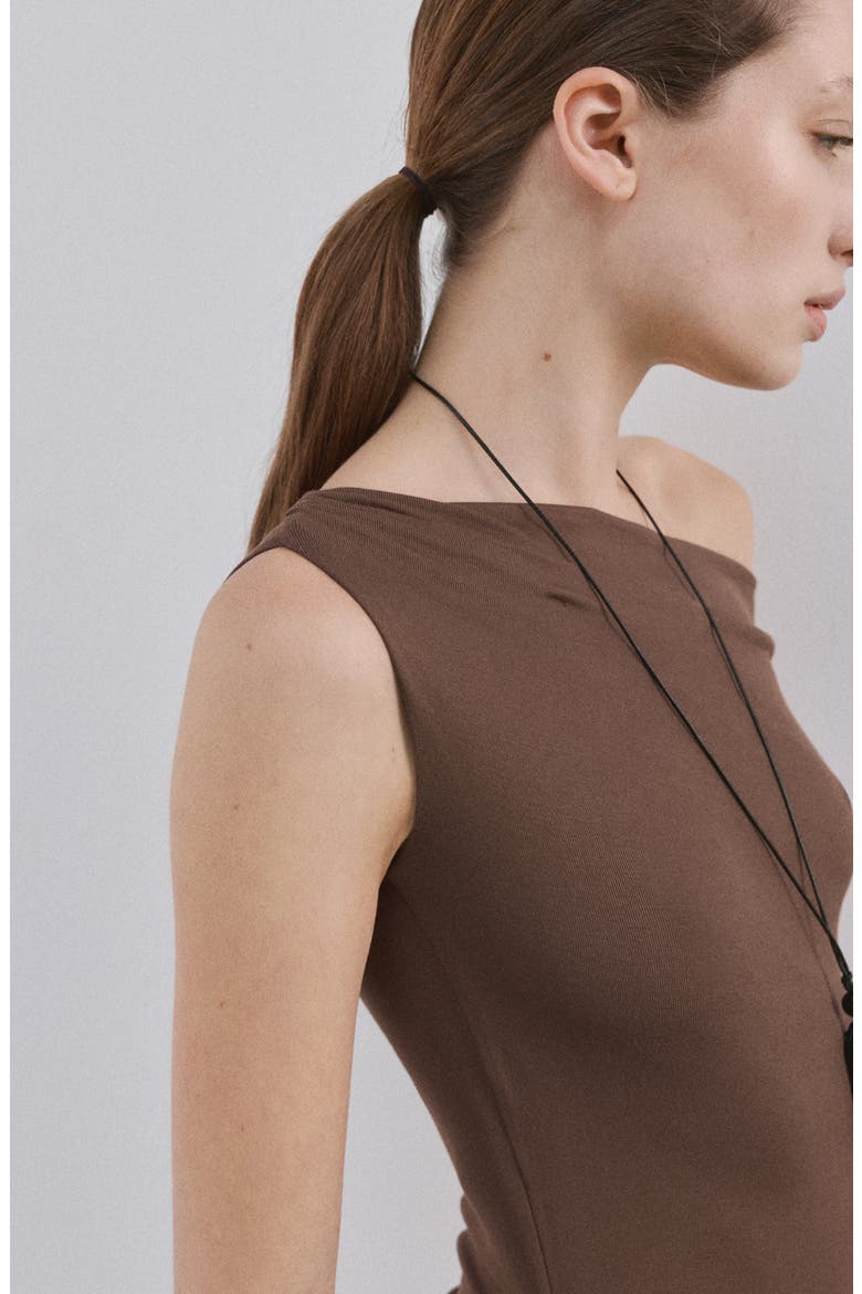 Asymmetric Gather Maxi Dress, Alternate, color, BROWN