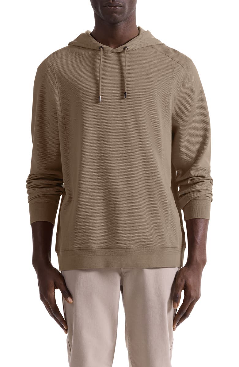 Bugatchi Textured Piqué Hoodie, Main, color, Cobblestone