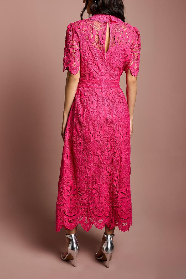 Short Sleeve Collared Lace Midi Dress, Alternate, color, Raspberry