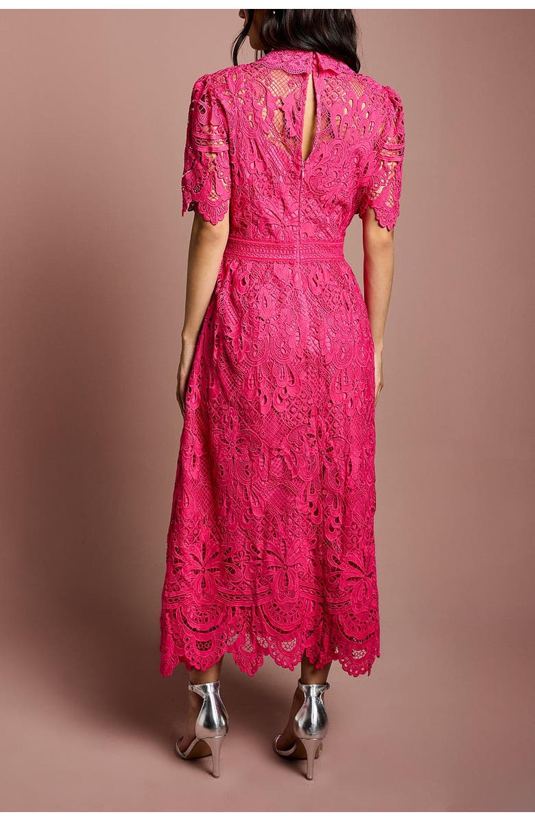 Coast Short Sleeve Collared Lace Midi Dress, Alternate, color, Raspberry
