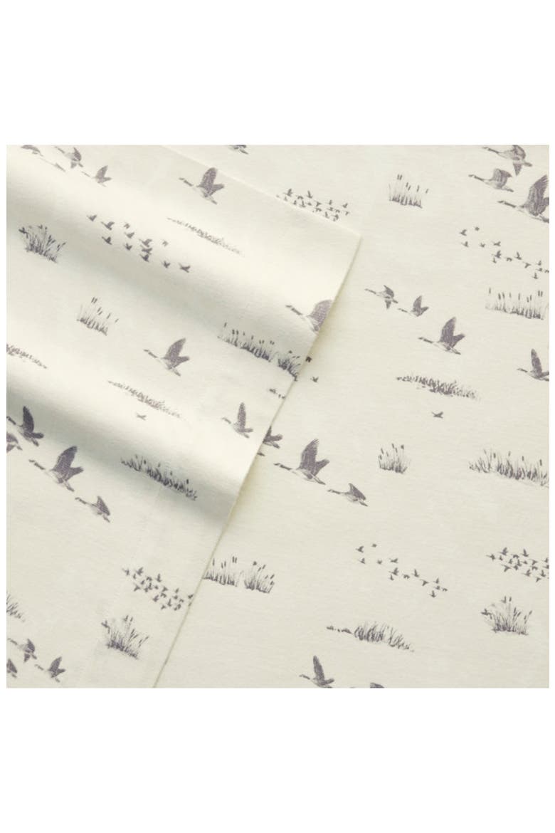 Geese Meadow Cotton Flannel Sheet Set, Alternate, color, LIGHT BEIGE