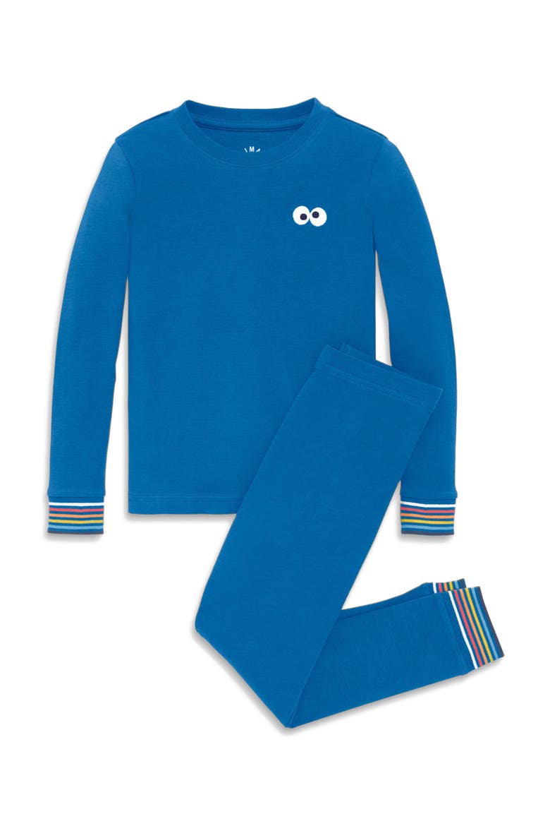 Kids Organic Sesame Street Embroidered PJ Set, Main, color, Blueberry