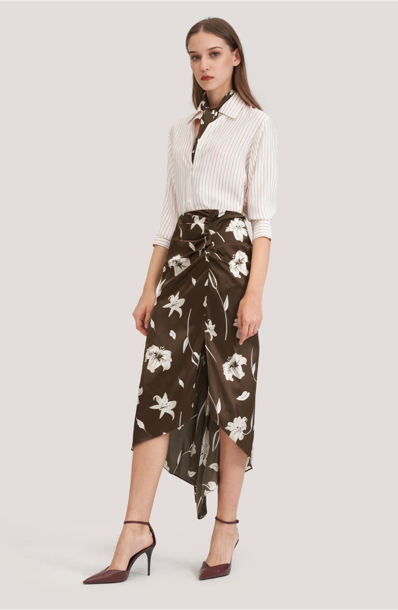 Lilysilk Vintage Midi Silk Floral Printed Skirt, Alternate, color, Lily White