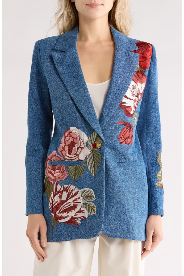 Billie Embroidered Boxy Denim Blazer, Alternate, color, BROOKLYN BLUE/ MULTI