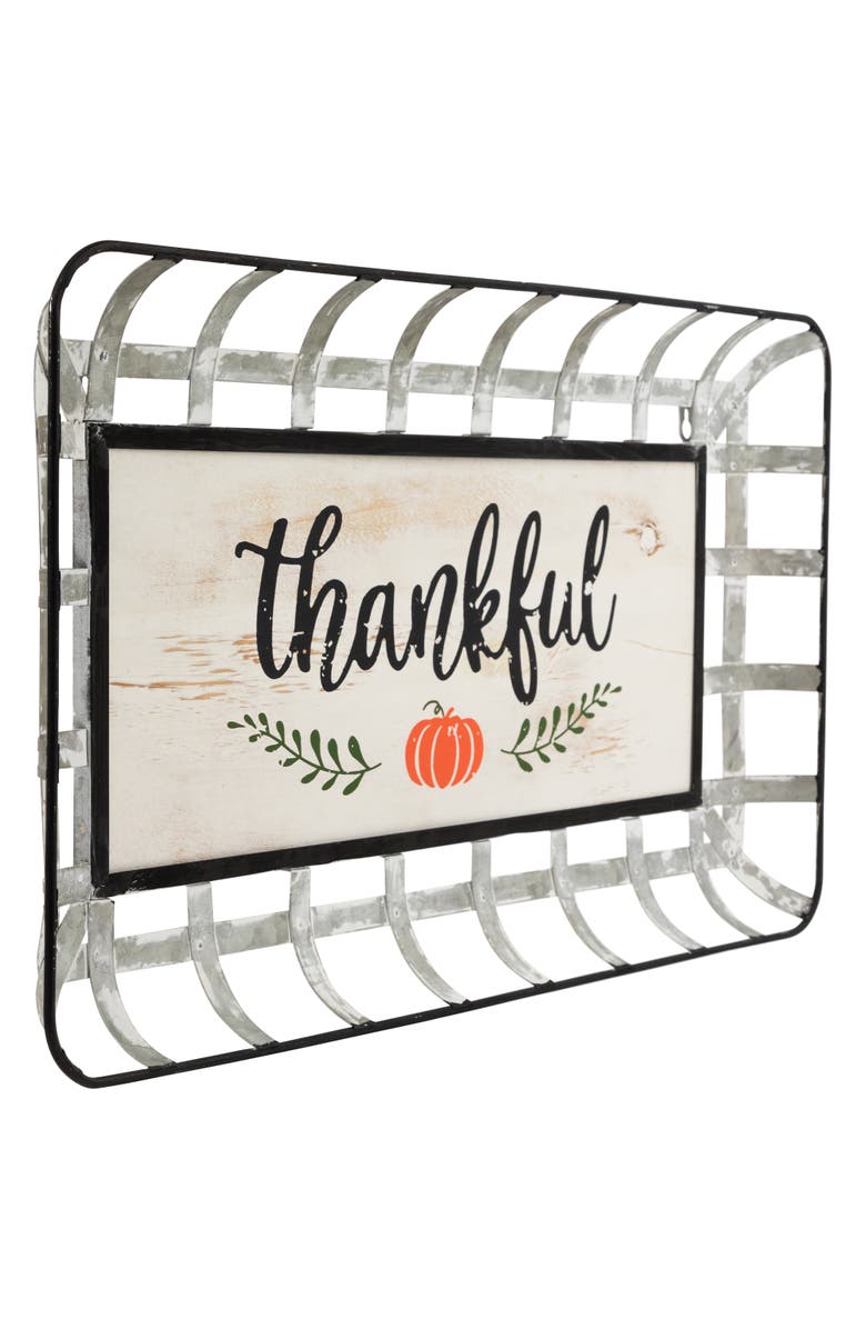 Northlight 24" Silver and White With a Pumpkin "Thankful" Rectangular Fall Serving Tray Sign, Alternate, color, Silver