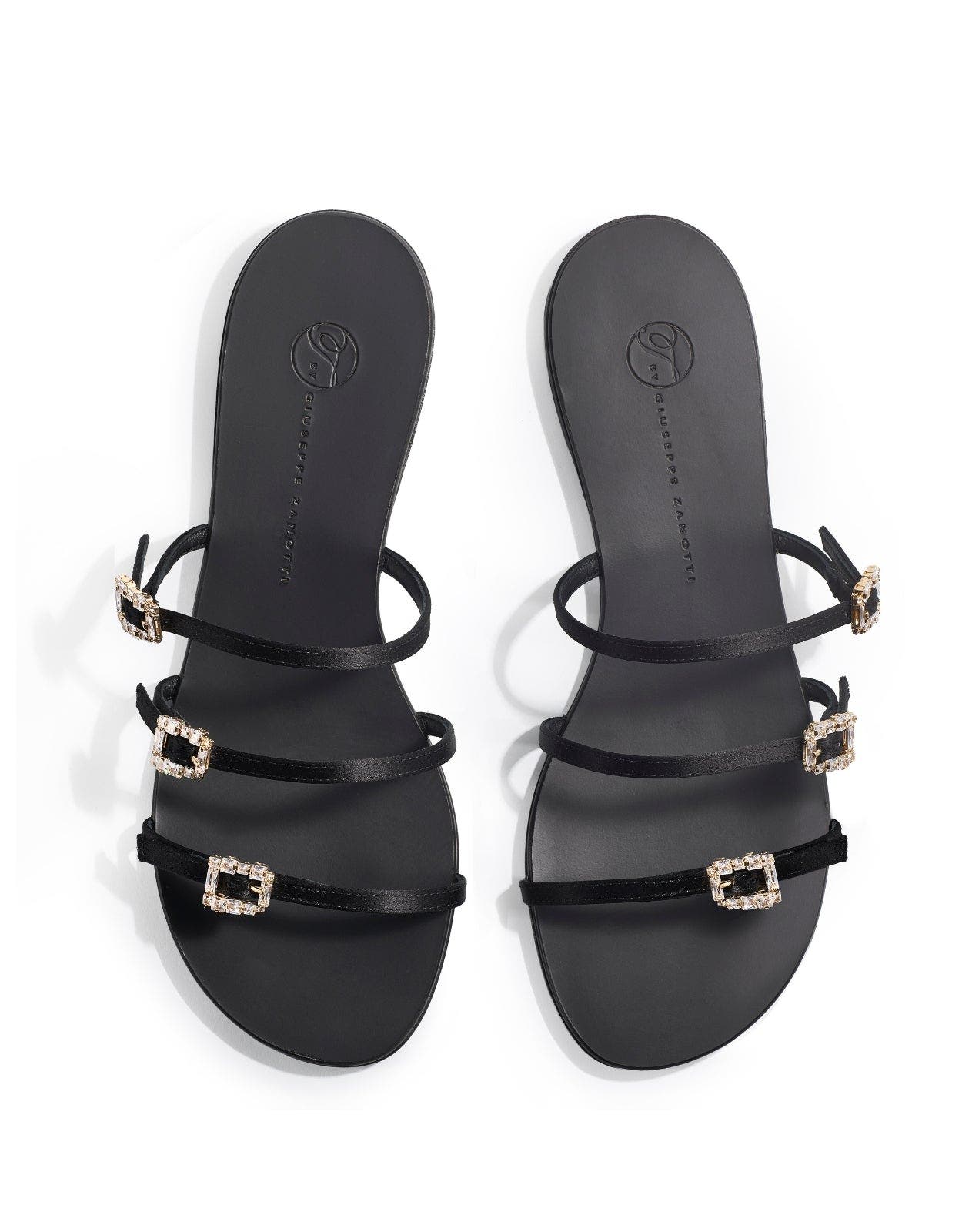 Eclipse Satin Flat Sandals, Alternate, color, Black