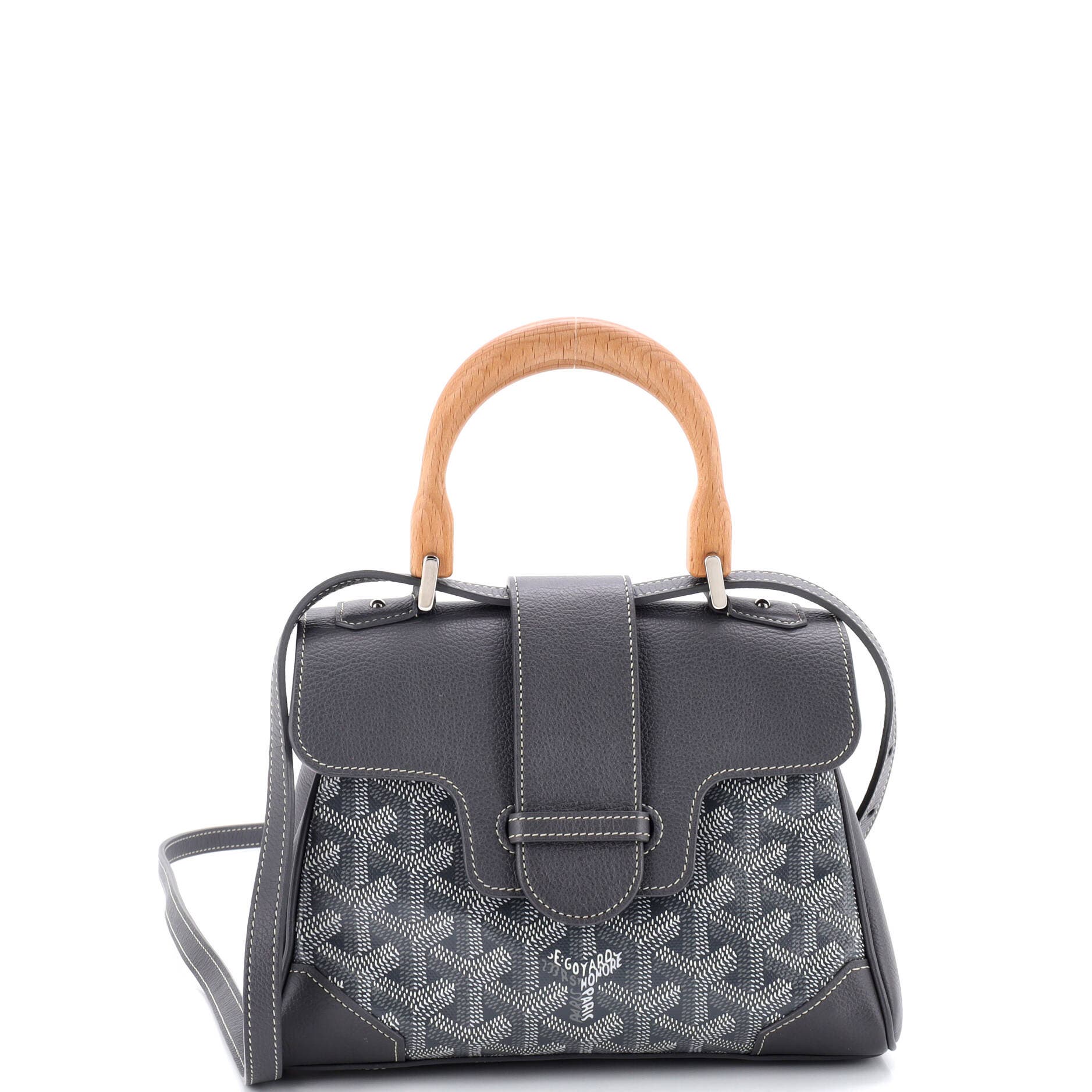 Pre-Owned Goyard Saigon Top Handle Bag Coated Canvas with Leather Mini, Main, color, Gray