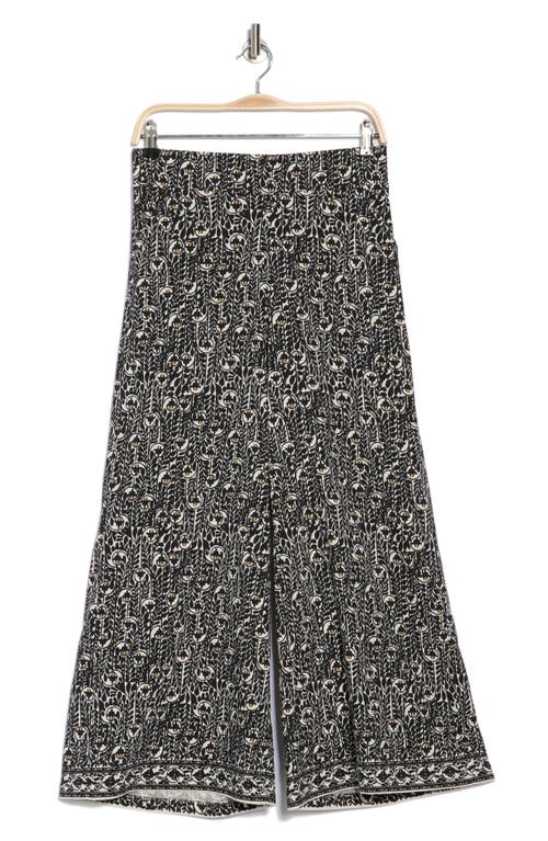 Max Studio Wide Leg Pull-on Crop Pants In Cream/black Whispering Cloves