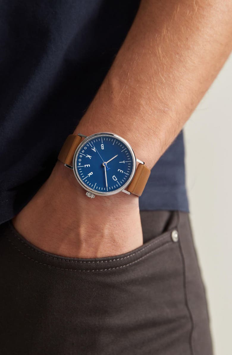 Ted Baker Gents Leather Strap Watch, 41mm, Alternate, color, Tan