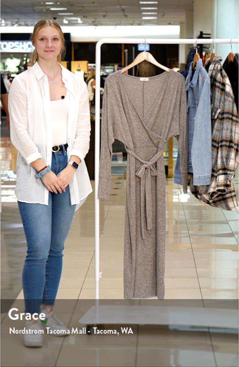 Long Sleeve Faux Wrap Midi Dress, sales video thumbnail