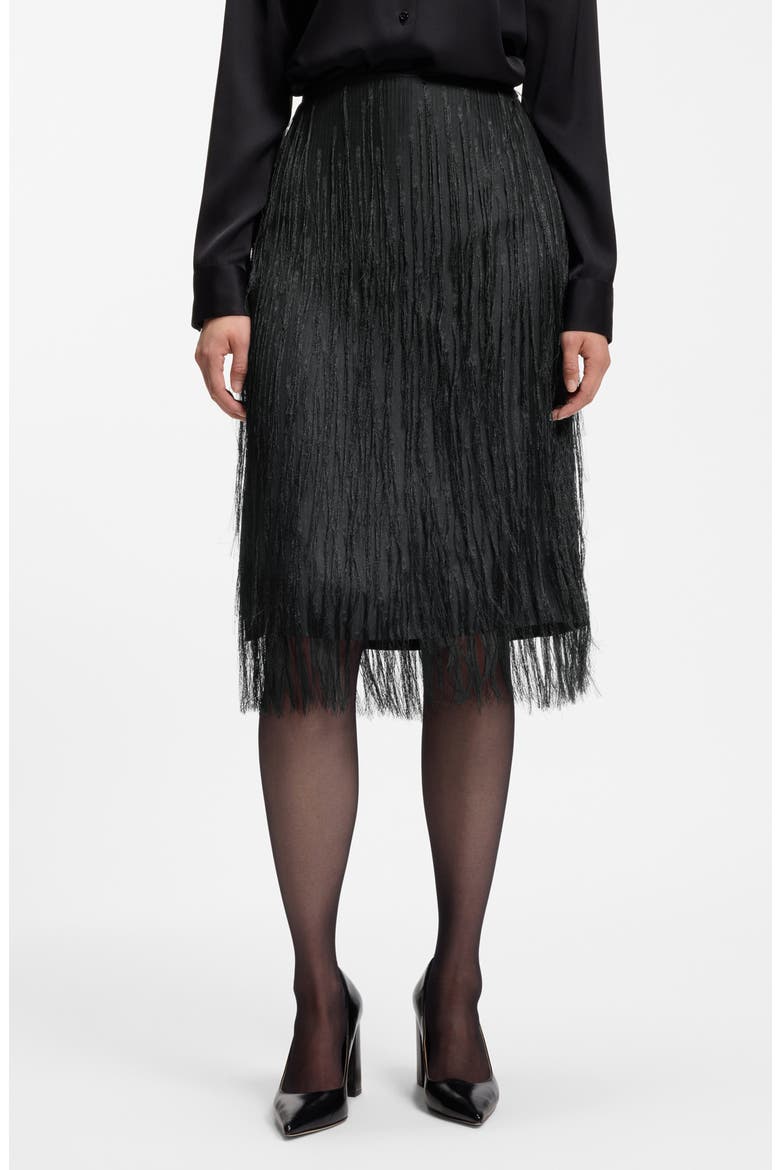 Vafray Fringe Midi Skirt, Main, color, BLACK