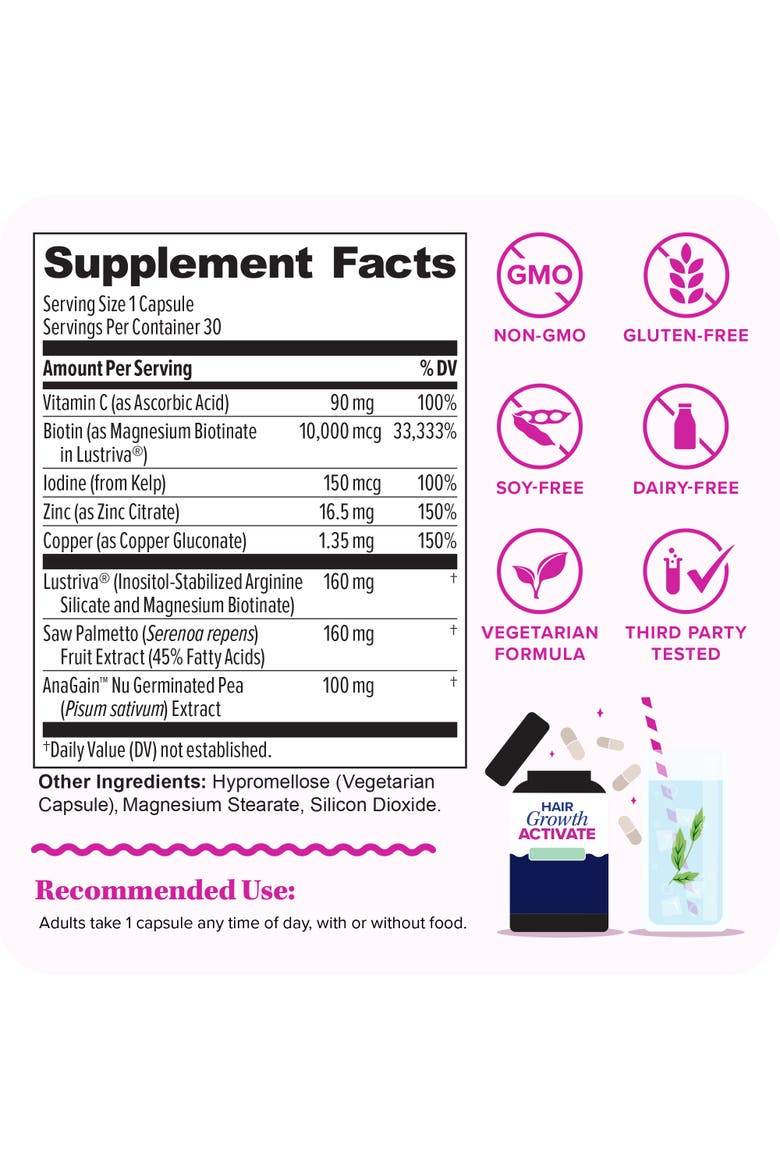 Vita US Hair Growth Activate Capsules, 30ct Bottle, Alternate, color, No Color