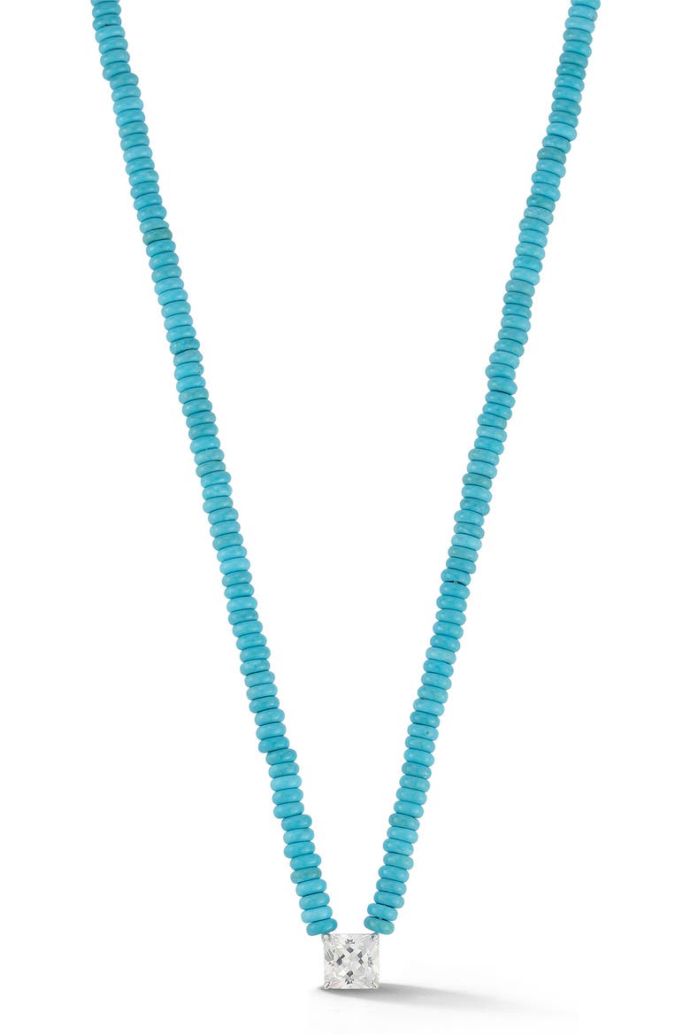 Rhodium Plated Beaded Square Pendant Necklace, Main, color, SILVER