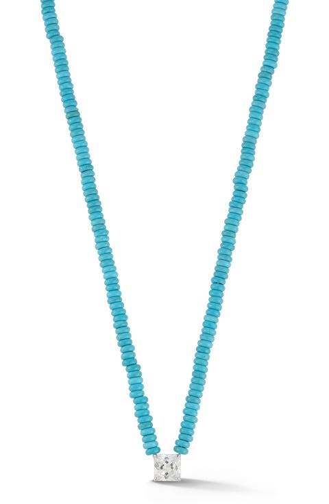 Rhodium Plated Beaded Square Pendant Necklace