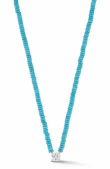 Rhodium Plated Beaded Square Pendant Necklace
