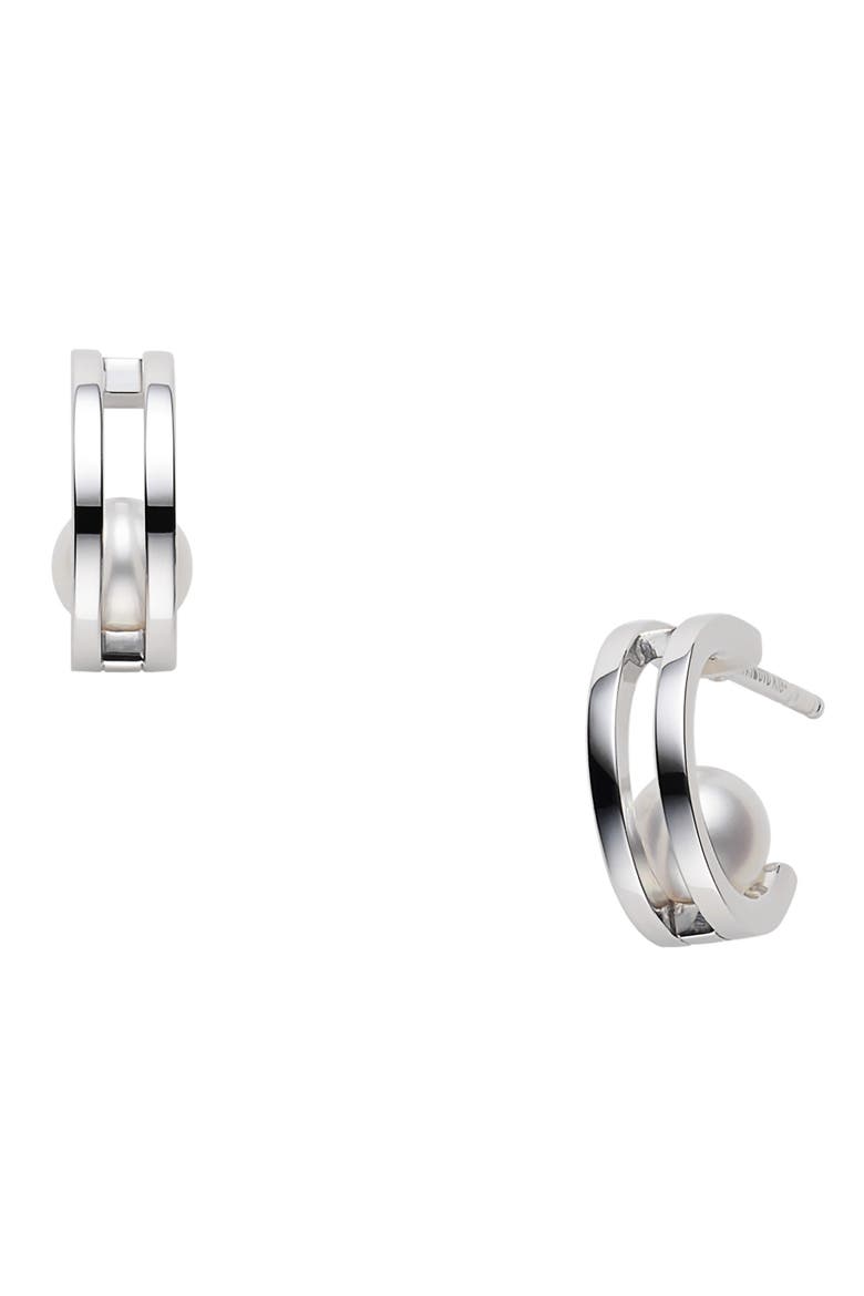 Classic Cultured Pearl Hoop Earrings, Main, color, WHITE GOLD
