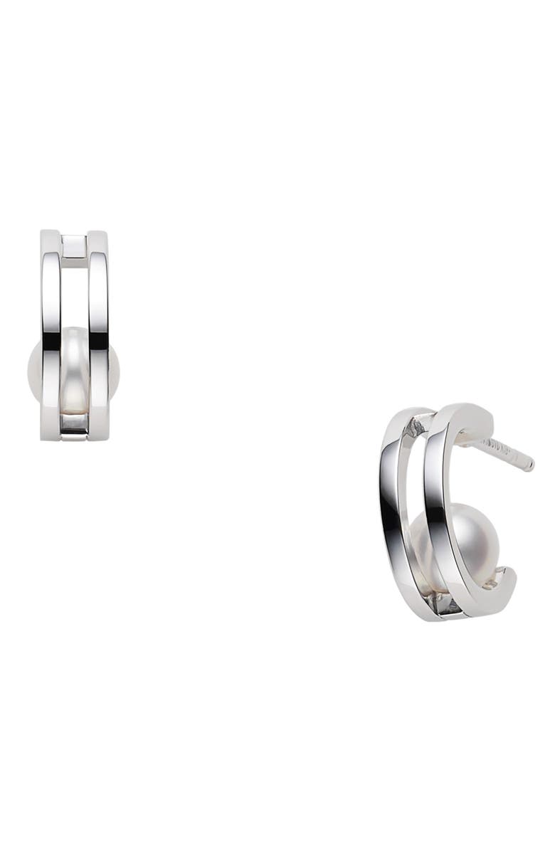 Mikimoto Classic Cultured Pearl Hoop Earrings, Main, color, White Gold