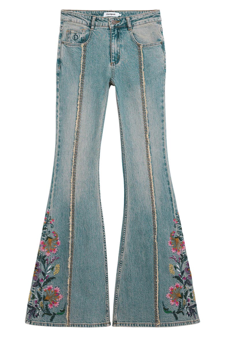 Embroidered Flare Jeans, Alternate, color, MEDIUM BLUE