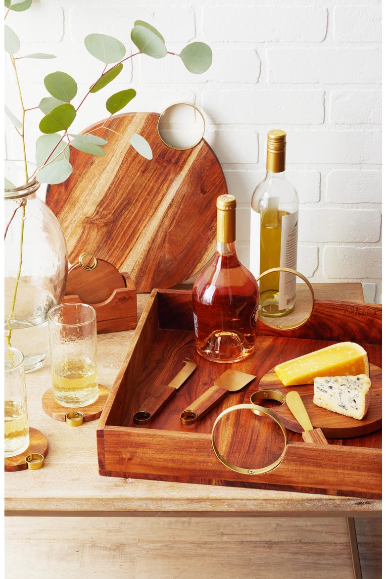 Acacia Wood Serving Tray, Alternate, color, BROWN